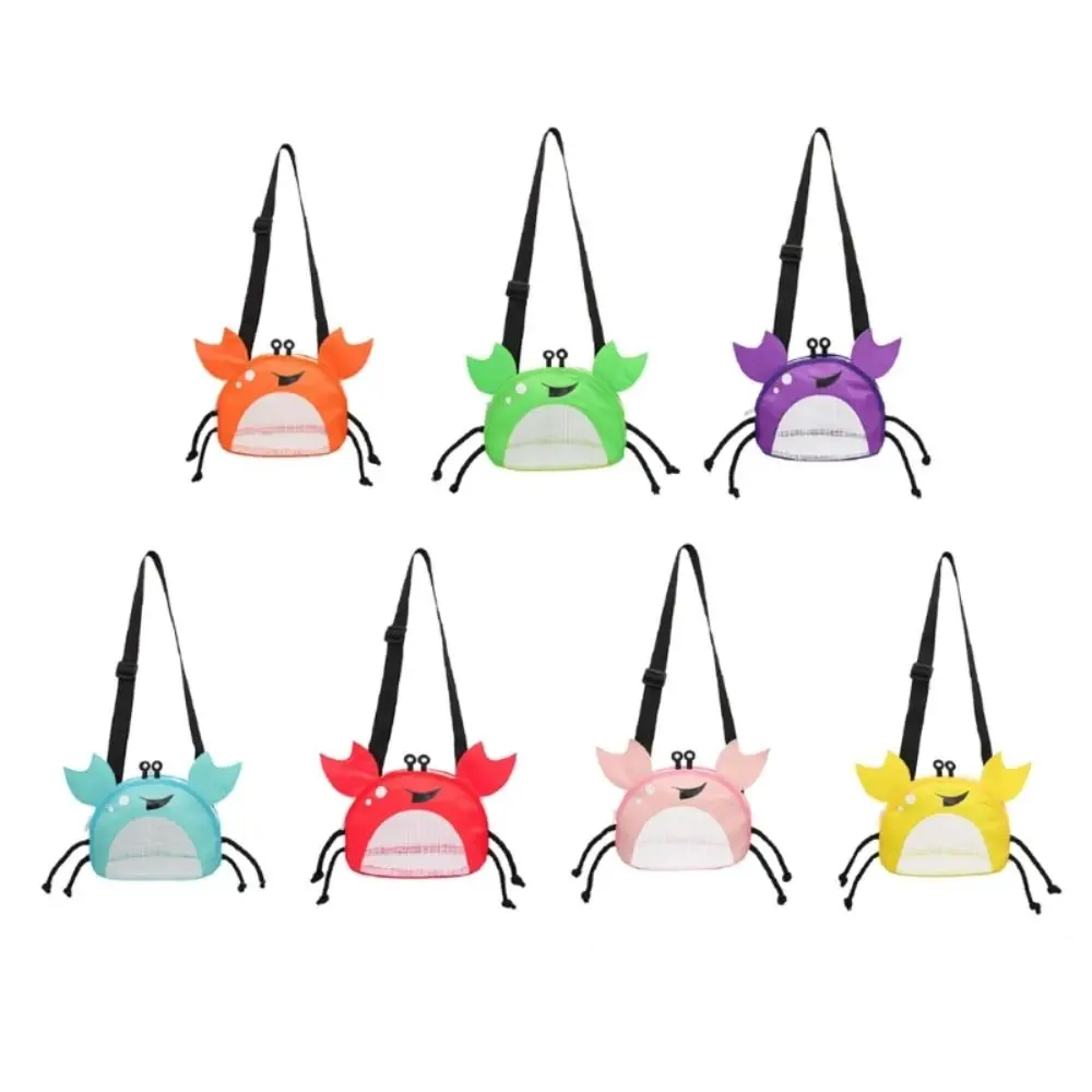 Protable Cute Crab Shaped Beach Mesh Bag Toys Collecting Holding Beach Shell Storage Bags Net Zipper Messenger Bag Kids