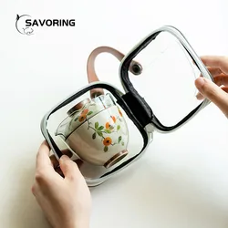 Hand Painted Persimmon Chinese Tea Set Outdoor Travel Tea Cup Set Portable Kungfu Tea Set Camping Puer Tool Tea Ceremony Teaware