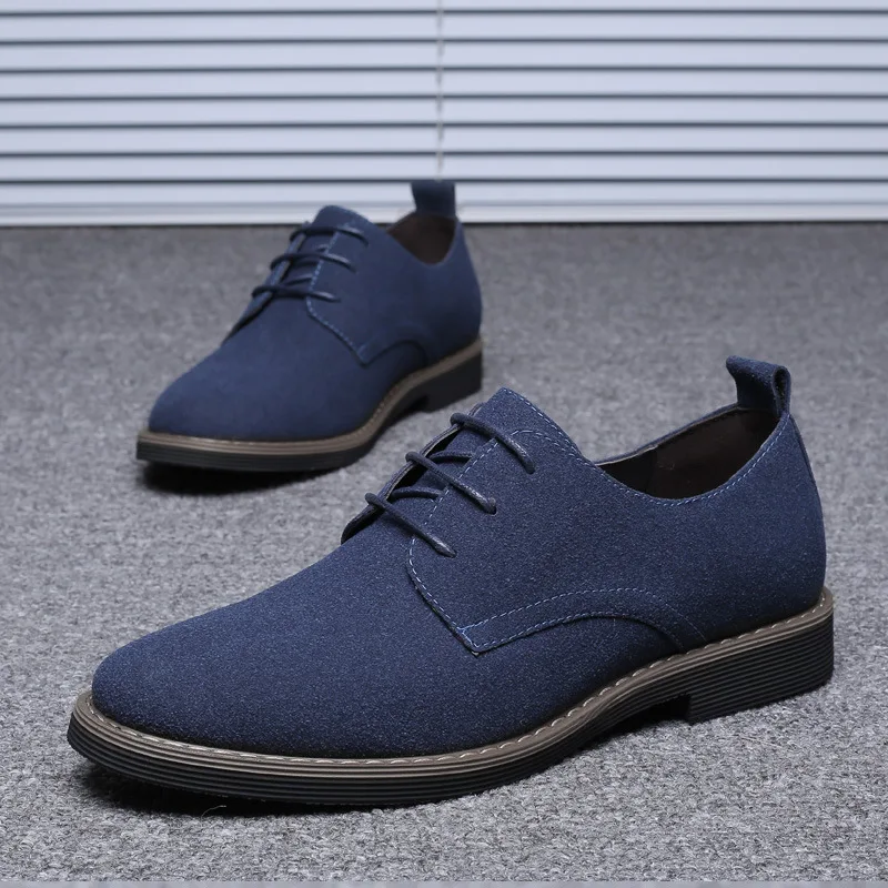 2026 Neue Herren Freizeitschuhe Herren Wildlederschuhe Schnürschuhe Blaue Oxford-Schuhe für Herren Flache Luxus Atmungsaktive Anzugschuhe für Männer