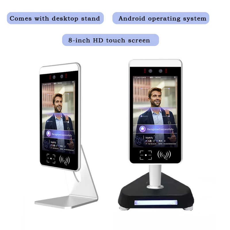 Sistema de seguridad de reconocimiento facial de 8 pulgadas NFC IC/tarjeta de identificación asistencia OEM ODM WiFi SDK Control de acceso biométrico características de reinicio
