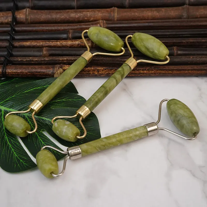 Green Jade Facial Massage Wand Unclogging Massage Beauty Jade Roller Double Head Jade Massage Roller