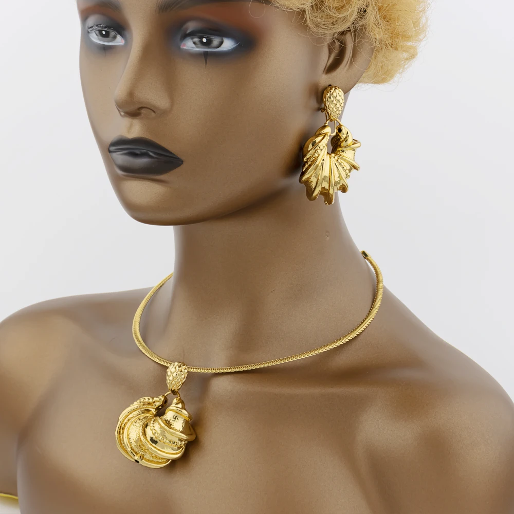 Dubai Afrikanisches Goldfarbenes Schmuckset für Frauen Ohrringe Anhänger Halskette Hochwertiges Kupfer für Braut Hochzeit Party Geschenke – Detail 5