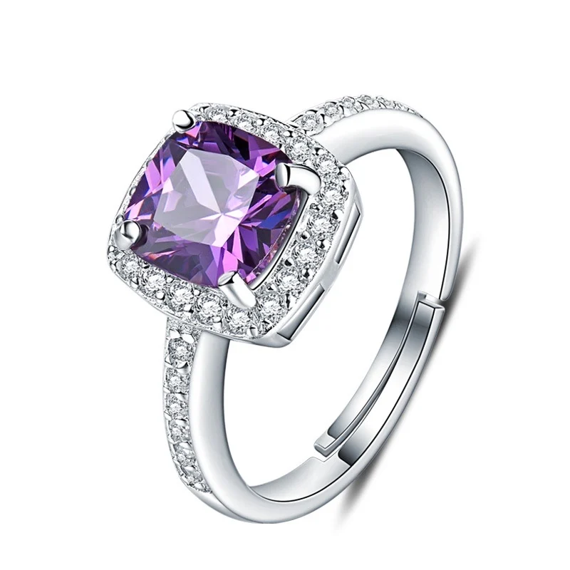 

Silverwill 925 Sterling Silver Classic Style Round Purple CZ Gemstone Wedding Ring with Rhodium Plating for Engagement Parties