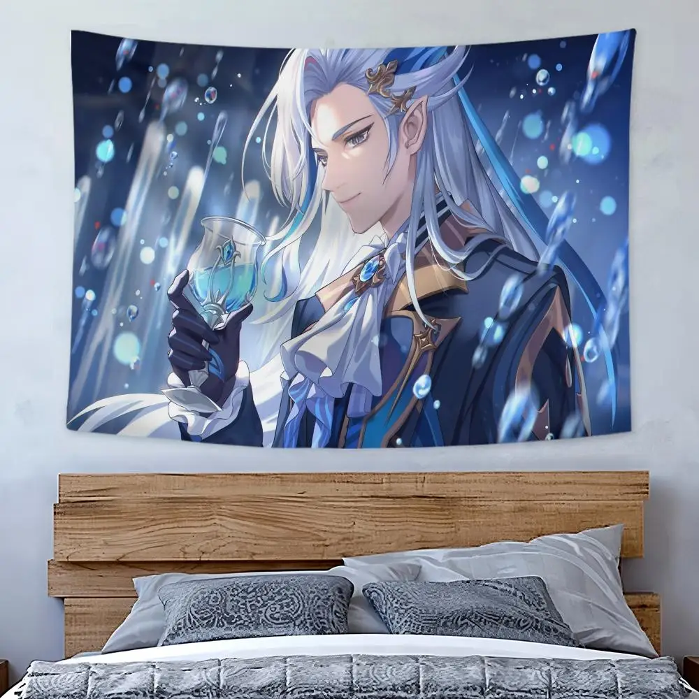 Game Genshin Impact Neuvillette Tapestry Art Decor Banner Microfiber Backdrop for Bedroom Living Room Bar Garden Party