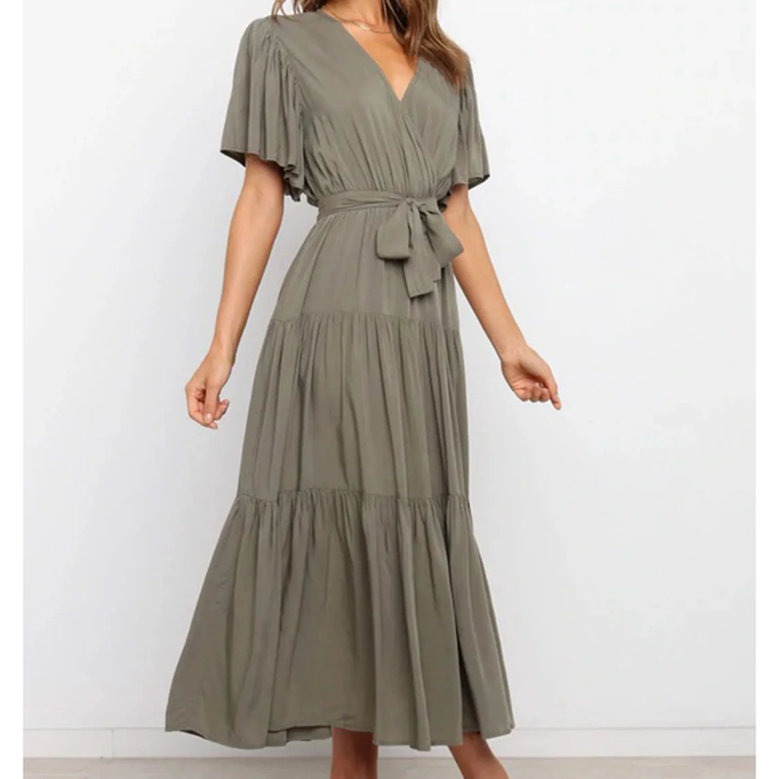 Robe longue à col en V pour femme, jupe douce, document solide, soirée cocktail, rassemblement de ballons