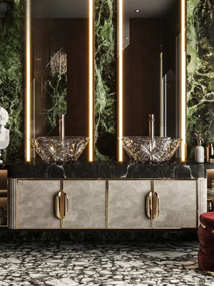 Villa luxury high-end hotel custom-made French bathroom washstand sink platform integrated basin bathroom cabinet combination