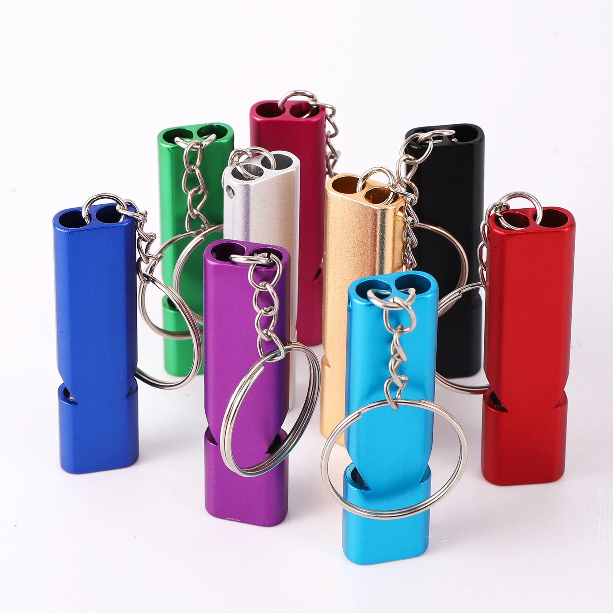 Double-frequency Animal Training Whistle Thickened Aluminum Multi-function Emergency Survival Whistle Outdoor Tool Keychain 1Pc