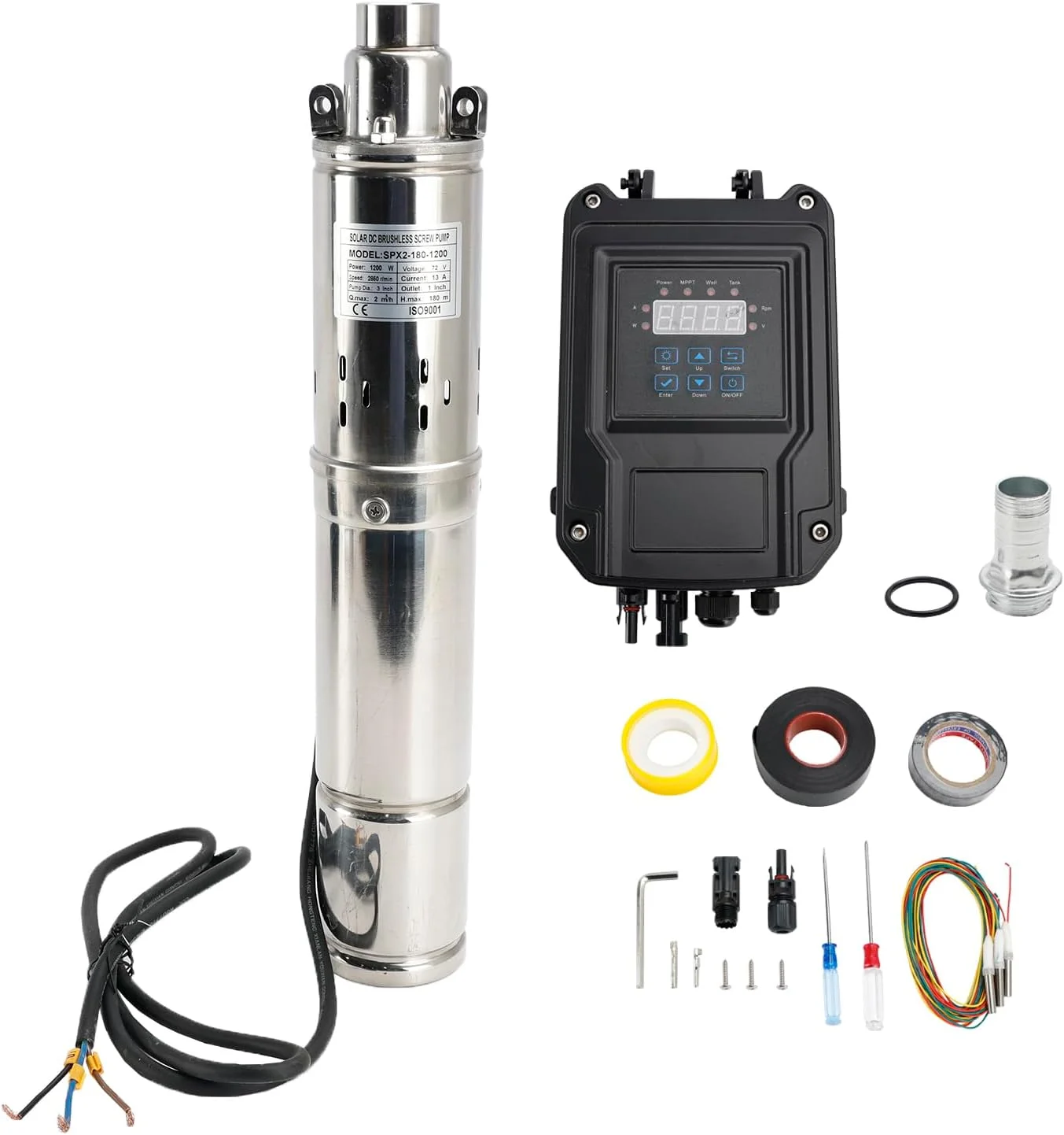 750W 1000W 1200W Solar Deep Well Pump With MPPT Controller Liquid Level Sensor Set Solar DC Submersible Pump Flow Max 2T/Hour