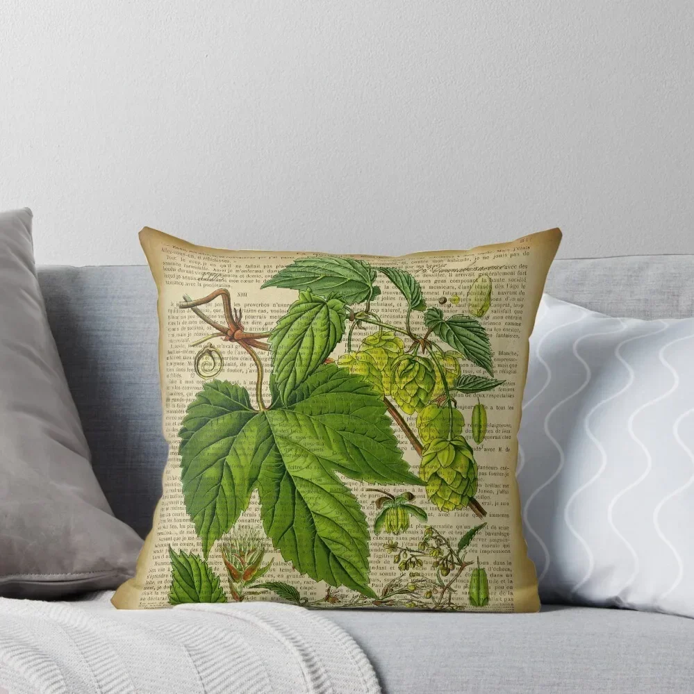 Botanical print, on old book page - hops Throw Pillow home decor items Sofa Cushions Cover Cushion Cover For Sofa pillow