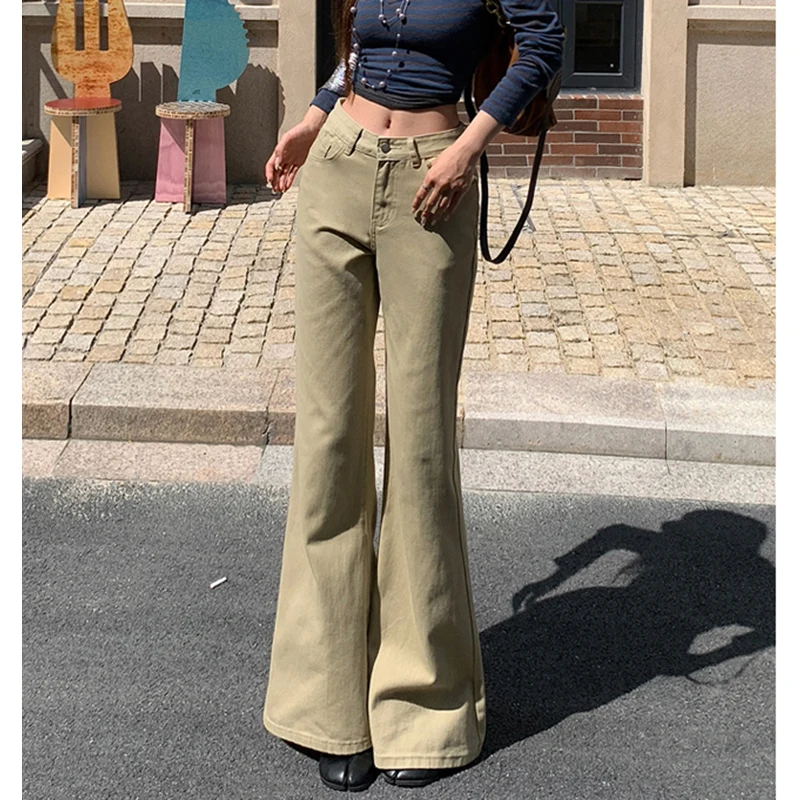 

Женские джинсы-клеш с завышенной талией, с карманами, эластичные, широкие, винтажные, повседневные, в уличном стиле