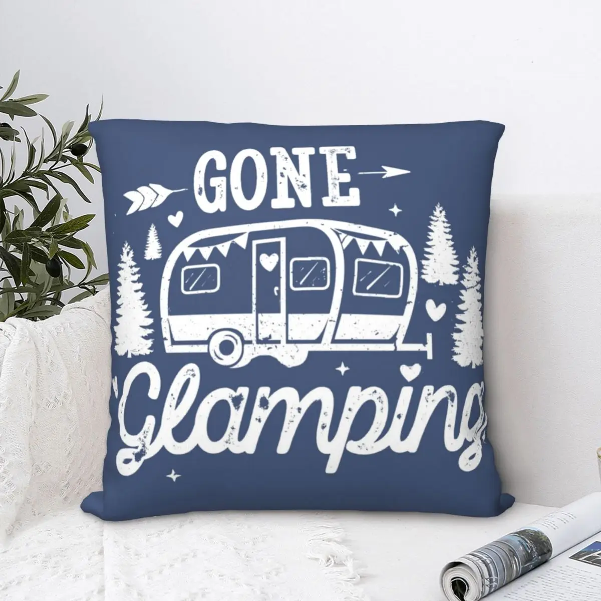 Gone Glamping Square Pillowcase Polyester Pillow Cover Velvet Cushion Zip Decorative Comfort Throw Pillow For Home Sofa