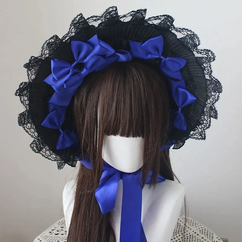 Design Bonnet Hat Handmade Gothic Style Lolita Anime  Exhibition Hair Accessories Ruffled Lace Ribbon Gorgeous Hat
