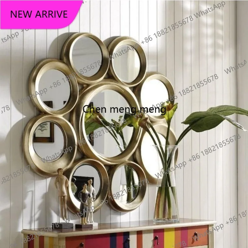 A139European-style round combination mirror, living room art mirror decoration, background wall decorative mirror