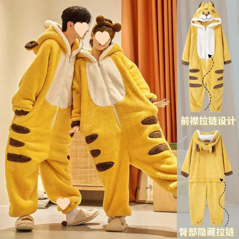 Cartoon Tiger Pajamas Long Sleeve Jumpsuit Animal Autumn Homewear Winter Sleepwear Cosplay Costume for Women and Men