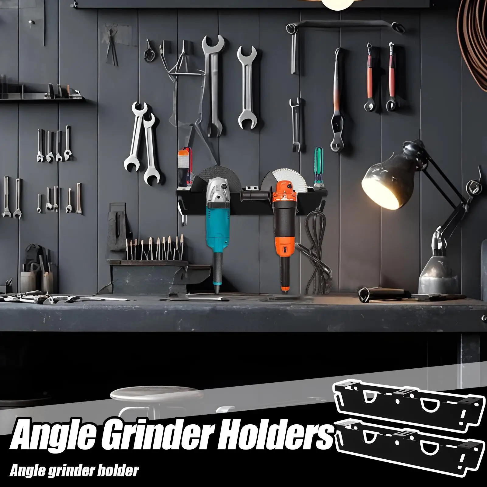 

Держатель угловой шлифовальной машины Настенный кронштейн для угловой шлифовальной машины 2 шт. Электрические инструменты Стойка с 2 слотами и крючками для шнура для дома