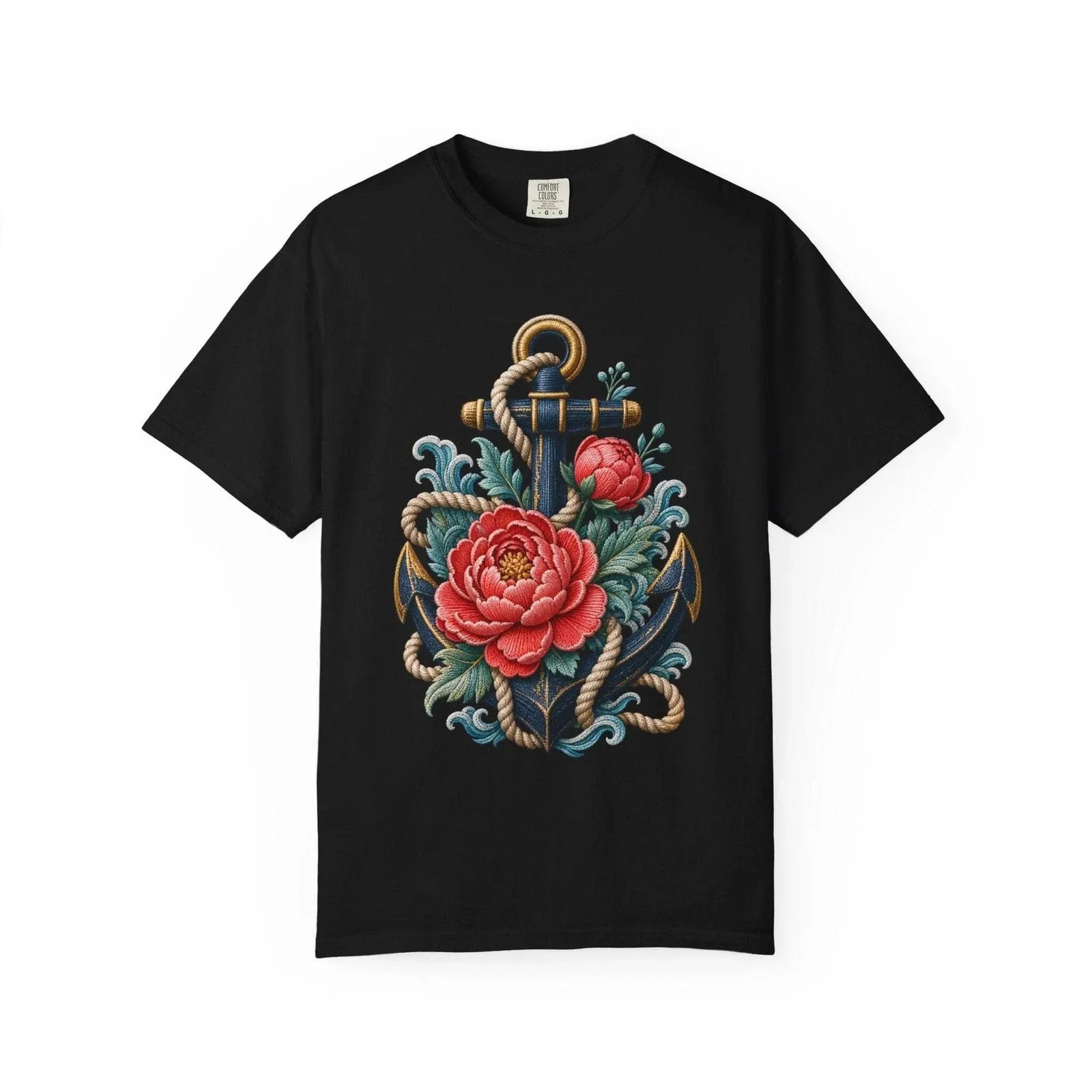 Anchor Peony T-shirt Graphic Printed Graphic T Shirts Short Sleeve Ropa Hombre