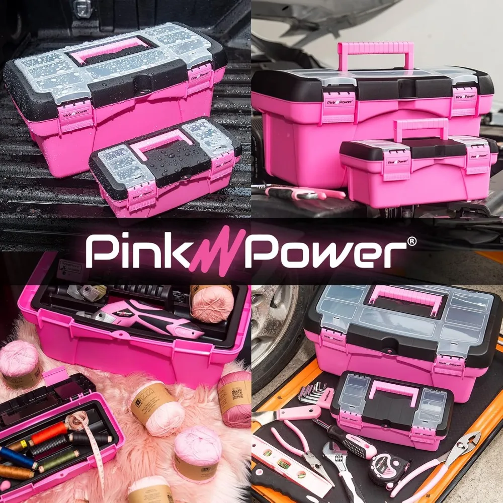 Sewing, Art & Craft Organizer Box Small & Large Plastic Tool Box with Handle, Portable Mini Locking Tool Storage Box