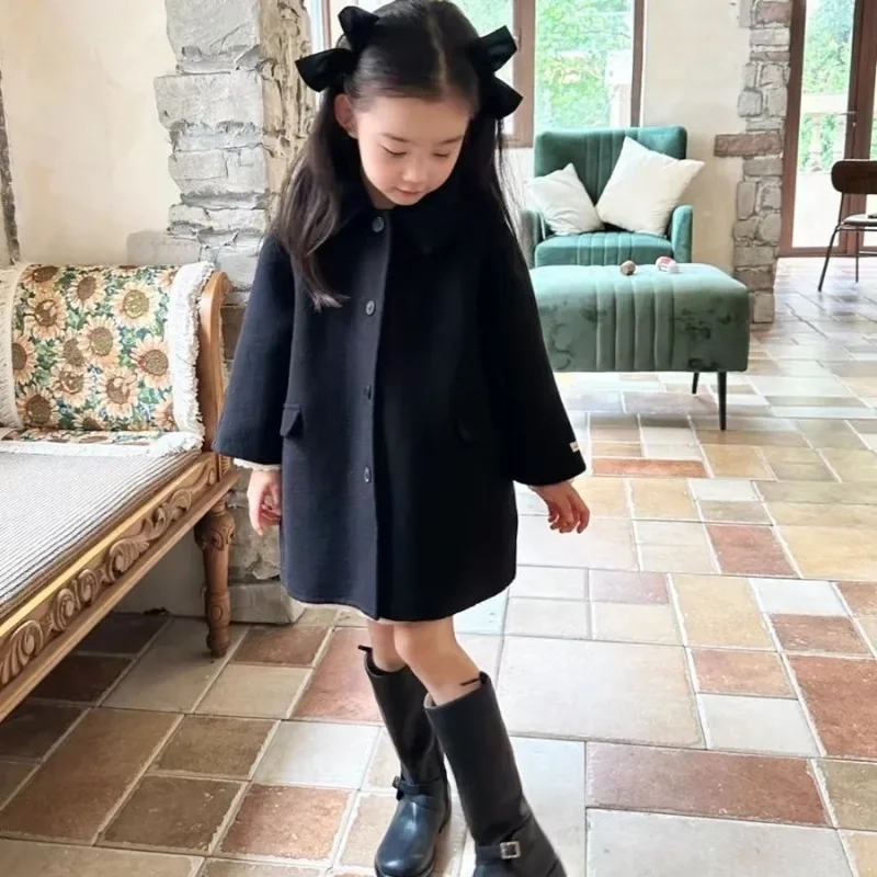 Cashmere Wool Coat for Girls Ages 8-14 Korean Style Mid Length Winter Jacket Trendy Kids' Outerwear for Spring Fall Winter