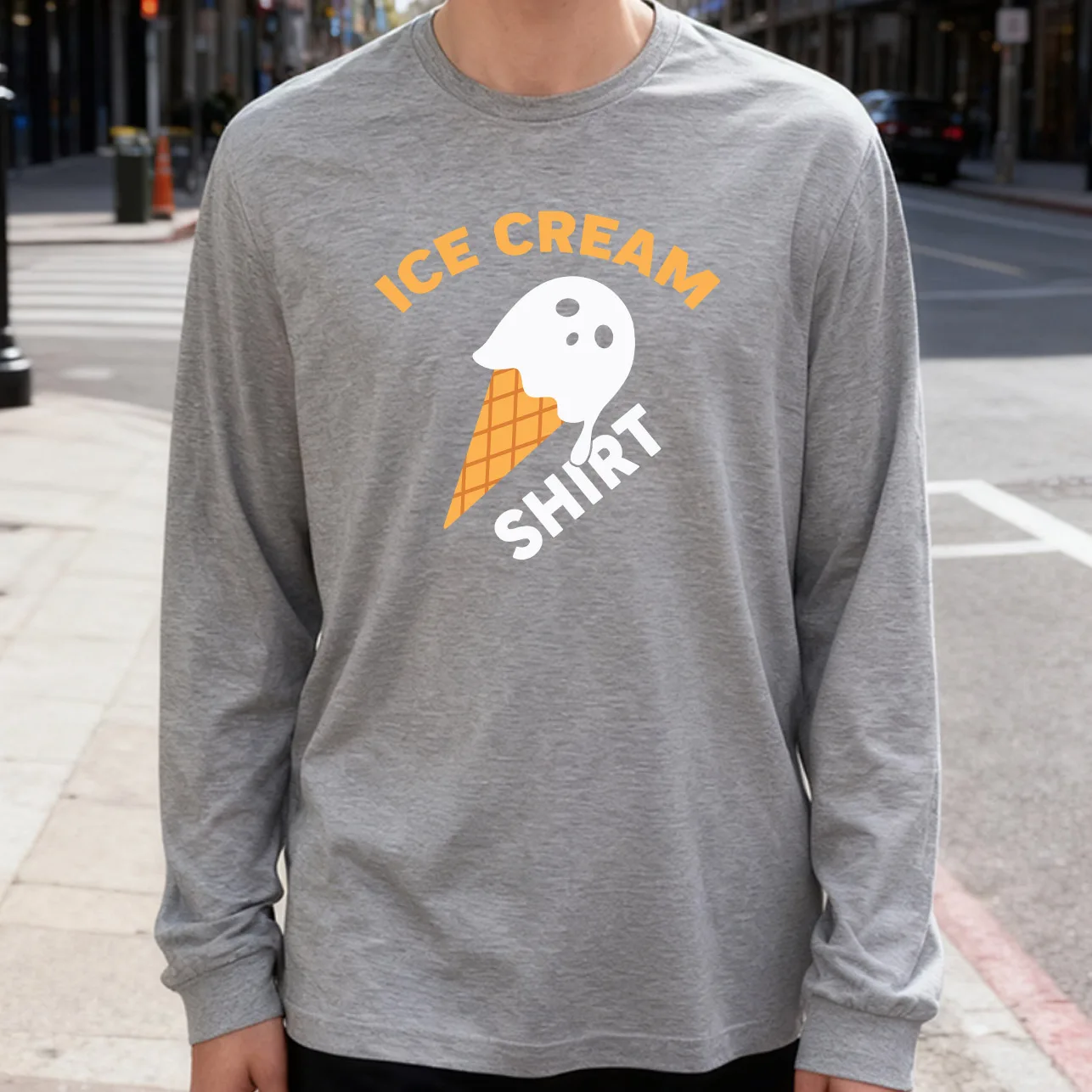 Ice Cream Men's Long Sleeve T-Shirt 180g 100% Cotton Printed Crew Neck Casual Daily Wear Soft and Breathable