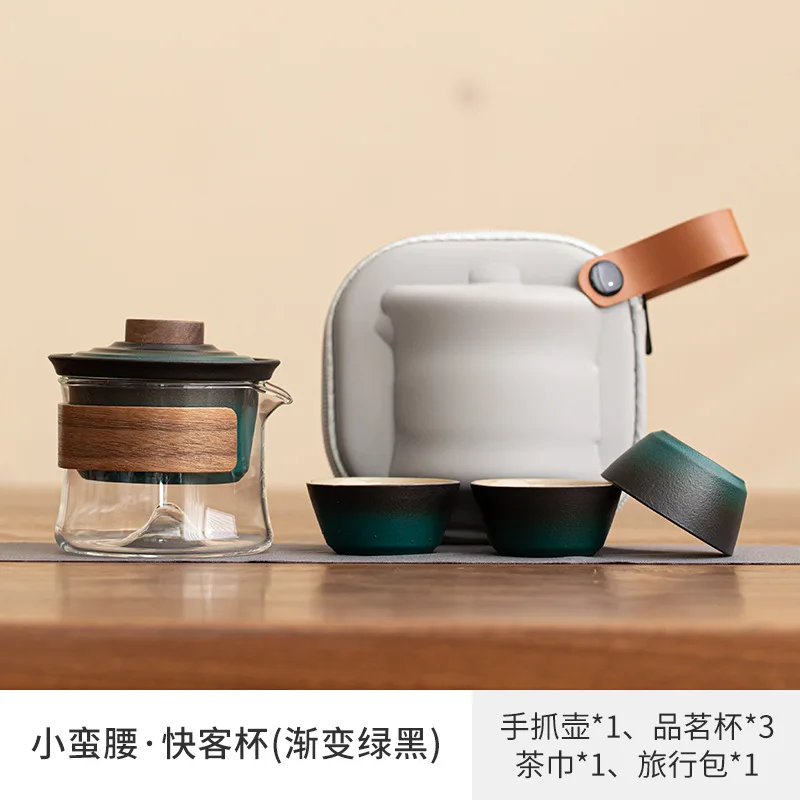

Ceramic Travel Tea Set Portable Waist-Length One Pot Three Cups Quick Tea Cup Outdoor Camping Tea Brewing Set