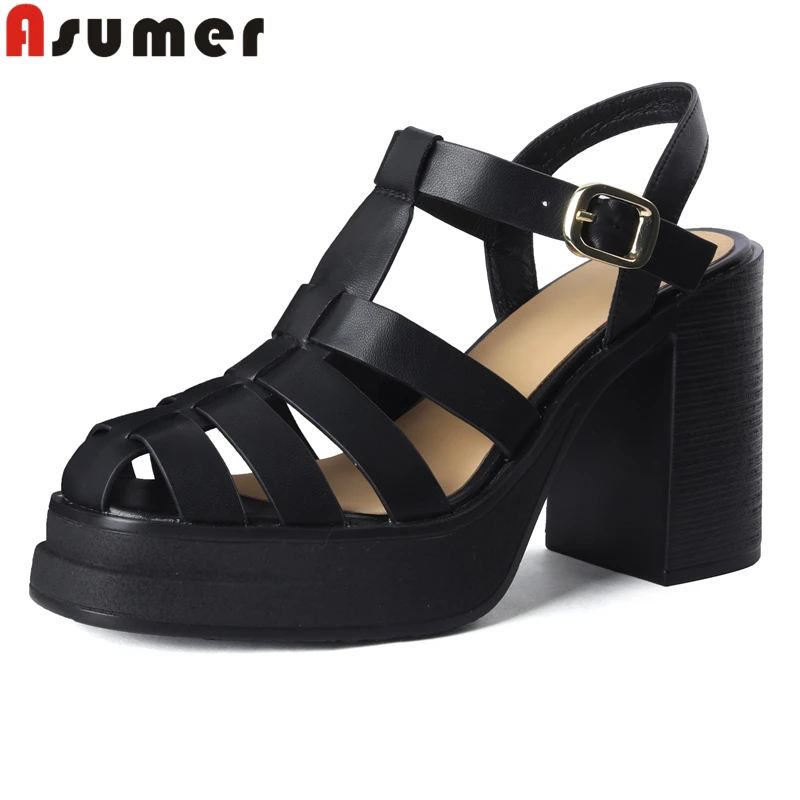 ASUMER 2024 nuova moda scarpe in vera pelle sandali donna cinturino con fibbia sandali con plateau tacchi alti grossi scarpe da ballo per feste