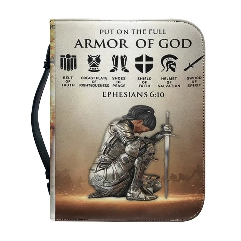 Put On The Full Armor Of God Bible Cover Personalized Bible Cover Print Leather Bible Bag Women Cross Design Women's Handbag