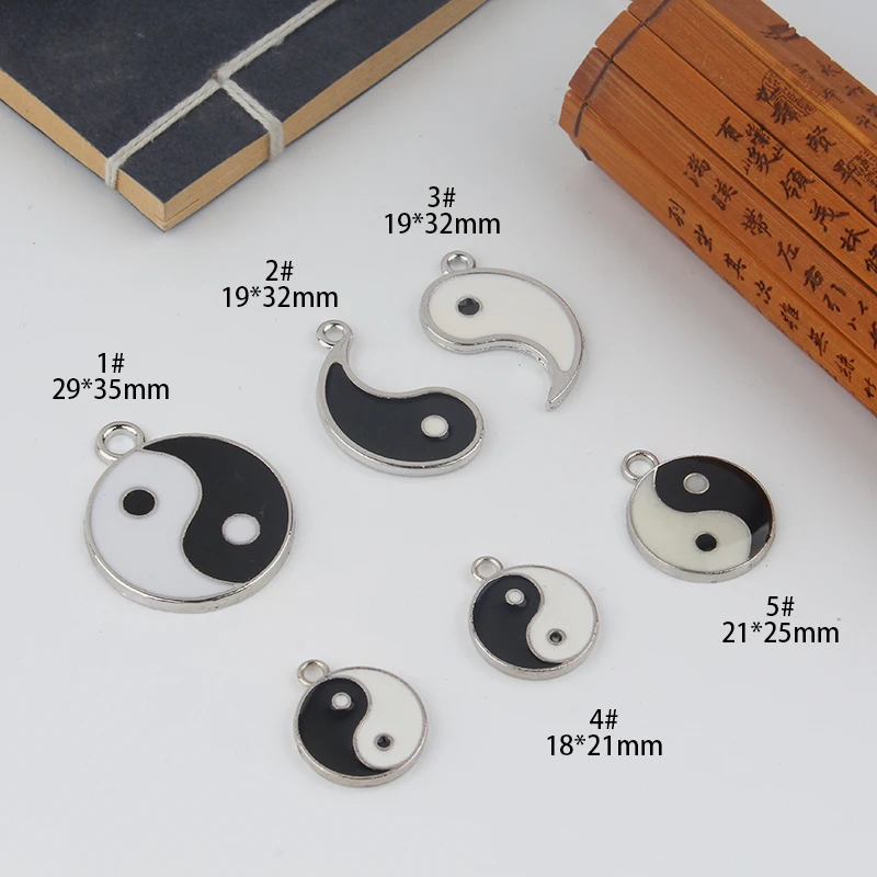 1pcs Diy Jewelry Accessories Alloy Yin Yang Tai Chi Black And White Earrings Necklace Bracelet Pendant Handmade Material Charms