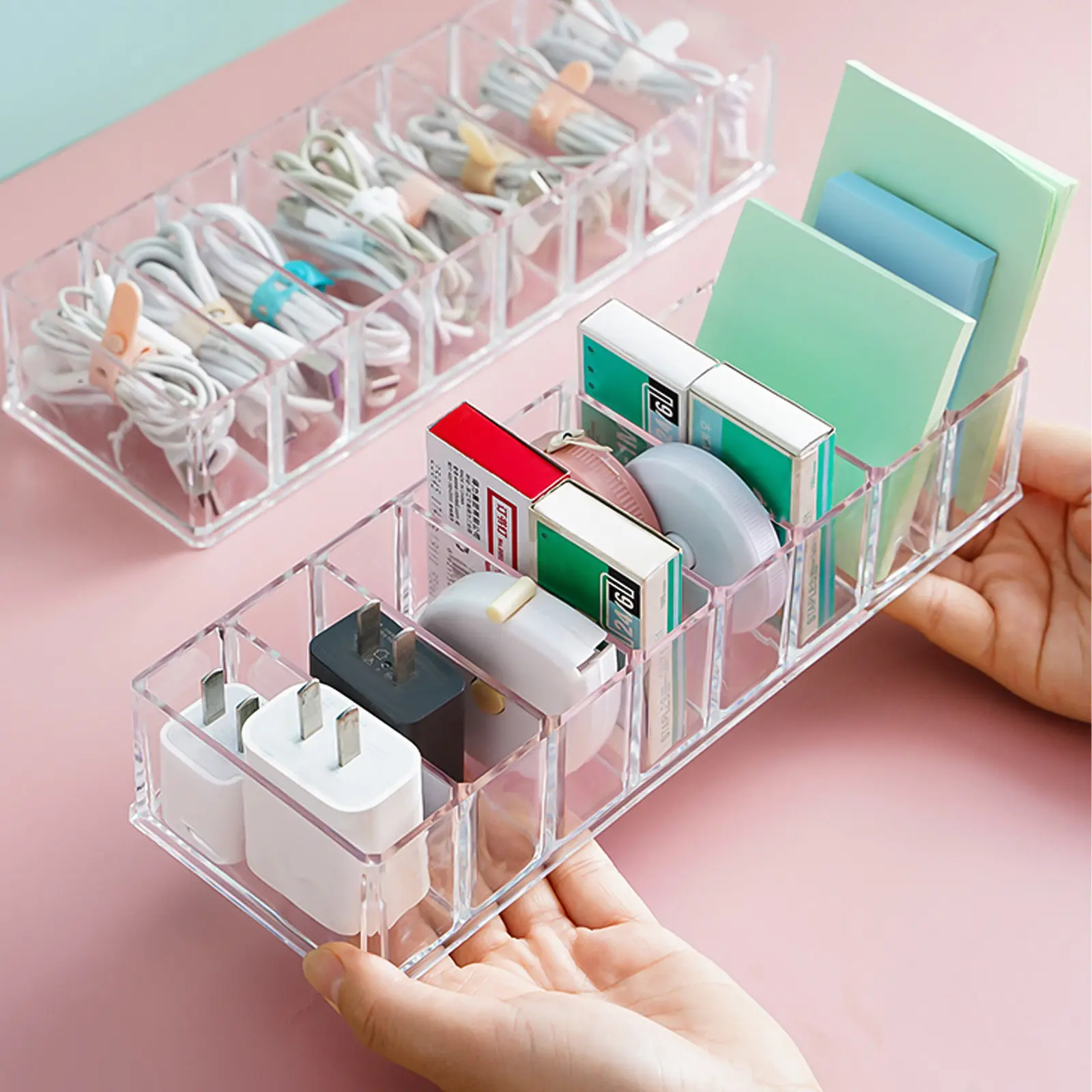 1Set USB Cable Management Box Transparent Data Cable Organizer Cord Storage with Large Capacity for Desktop Sundries