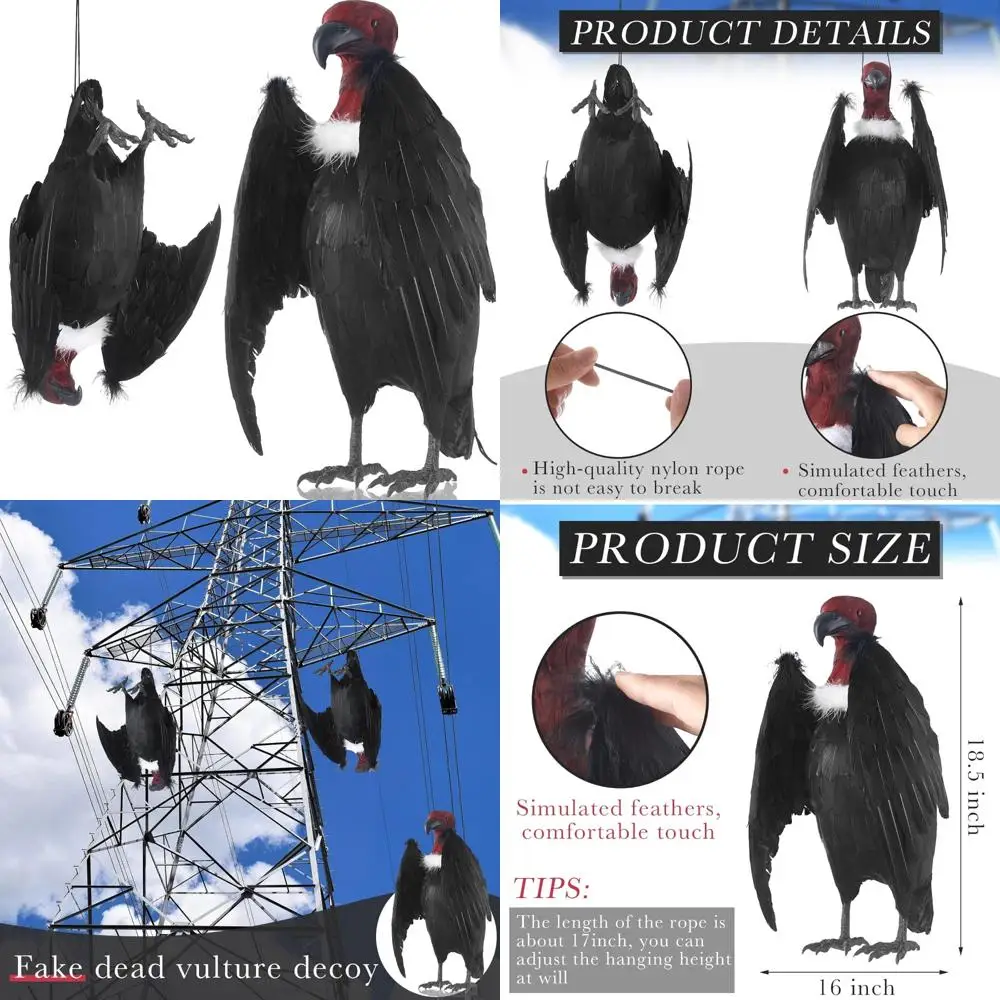 

Large 18 Realistic Faux Vulture Bird Decoys - Full Feathered Black Hanging Simulated Lifelike Bird for Outdoor Decorations