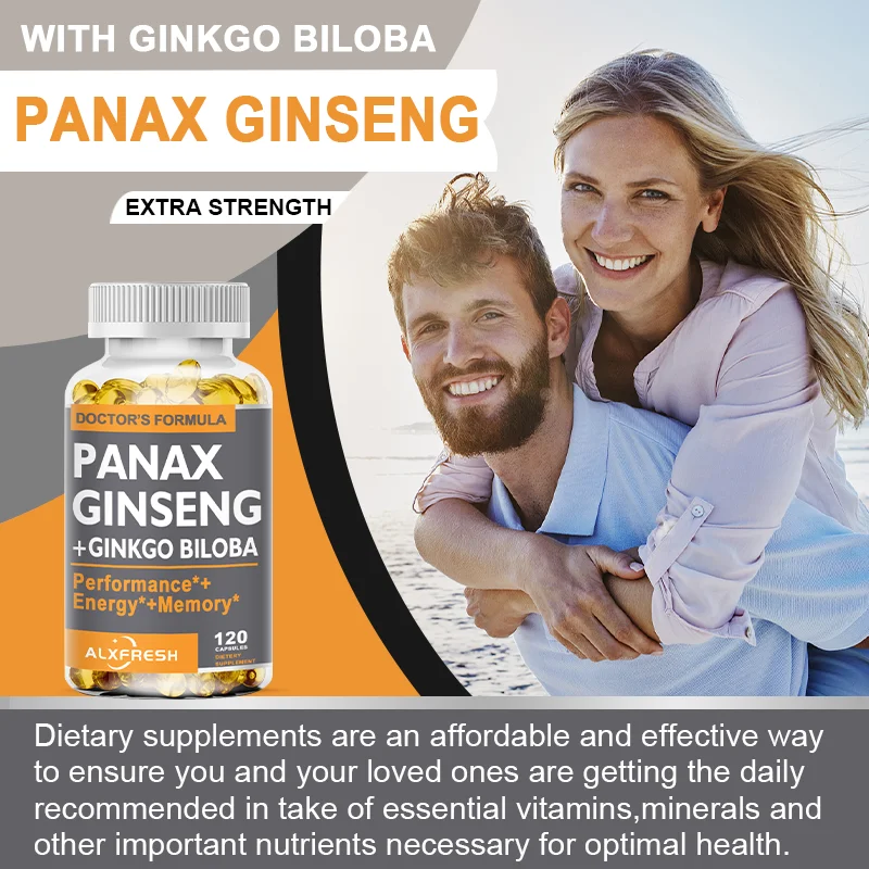 Alxfresh Korean Red Panax Ginseng Ginkgo Biloba Zinc Ashwagandha Capsules | Non-GMO Vegan | Nutrition Supplement