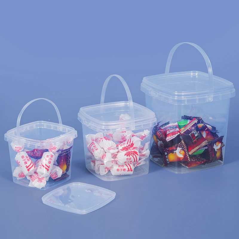 10 Pcs 280ML-2L Clear  Empty Plastic Bucket With Lid Food Grade Square Storage Container For Food Liquid Cream Seal