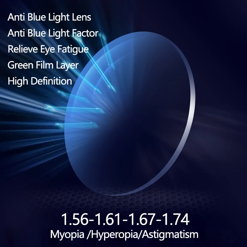 

Luck 1.56 1.61 1.67 1.74 Anti blue light lLens Prescription Non Spherical Anti Reflection Myopia Jyperopia Astigmatism Lens