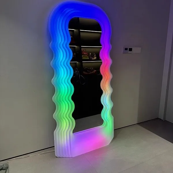 

ins wave full body mirror modern bedroom home cloakroom mirror clothing store floor with light fitting mirror