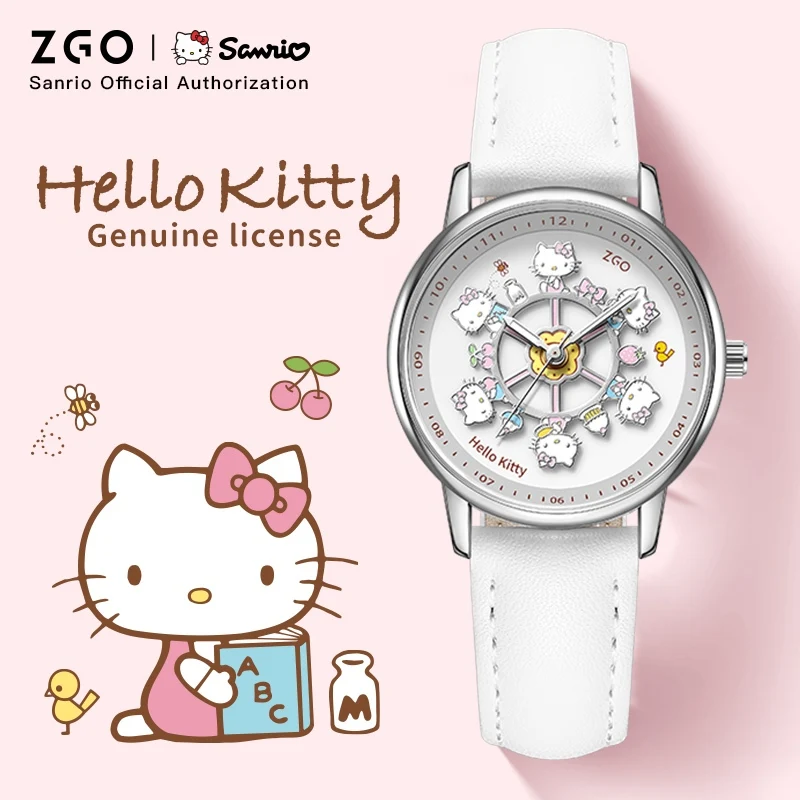 ZGO X Sanrio Hello Kitty Watch Clock Fashion Quartz Watch Rotate The Dial Student Waterproof Wristwatch Birthday Gift 2121