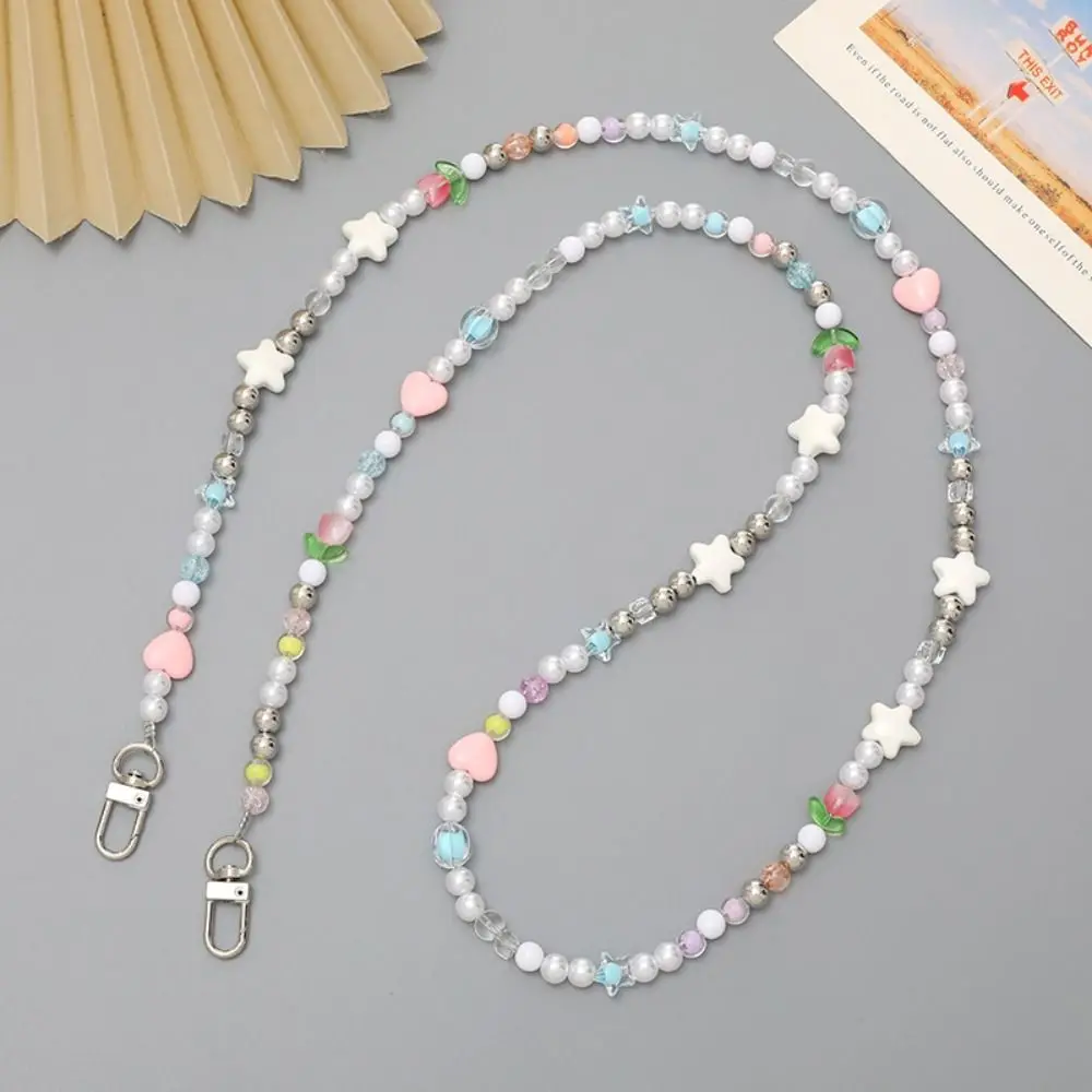 Tali Mutiara Manik-manik Modis Selempang Tali Ponsel Rantai Selempang Antihilang Rantai Boneka Aksesori Tas DIY