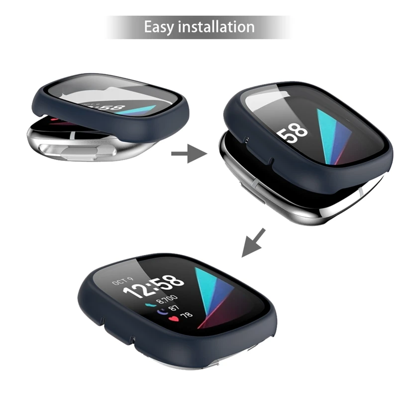 Full Screen Protector สำหรับ Fitbit Versa 3/Sense สมาร์ทนาฬิกา Bumper Shell ป้องกันกรณีสำหรับ Fitbit Versa3/Sense