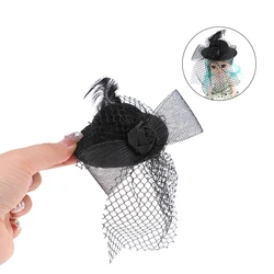 1Pcs 7cm Doll Fashion Lady Bowler Hat Vintage Dolls Clothes Doll House Mini Simulation Black Mesh Hat Model Kid Toy Accessories