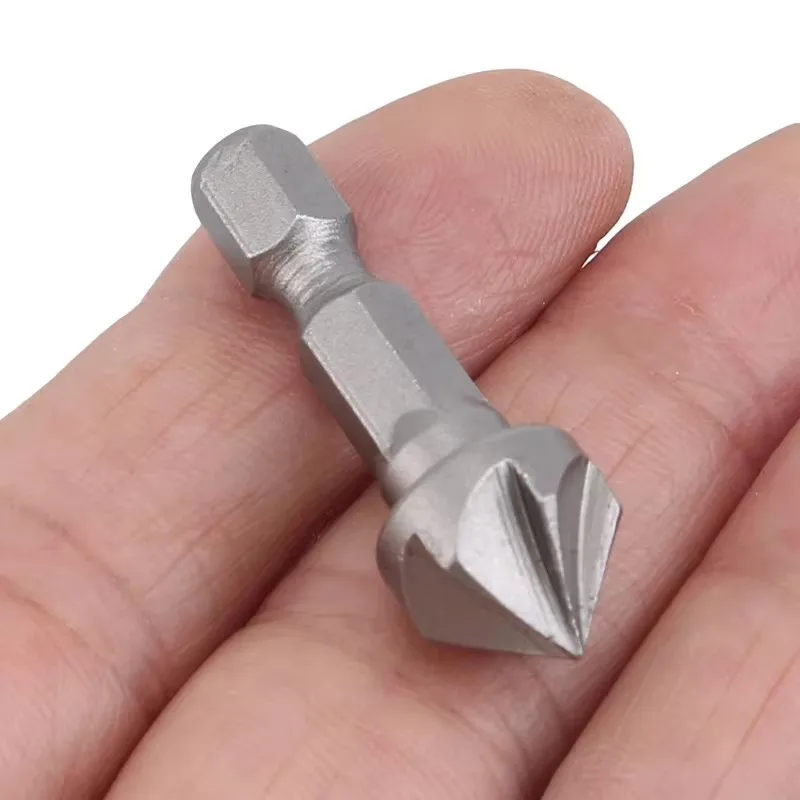 1-6pcs Six Flute Drill Bit 90 Degree Bevel Recessed Chamfer Bit Hex Countersink Debur 1/4\