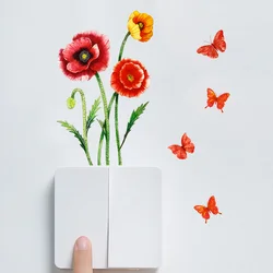 Flower And Butterfly Switch Sticker For Living Room Bedroom Decoration Mural  Self-adhesive Home Decor Wallpaper Wall Decals