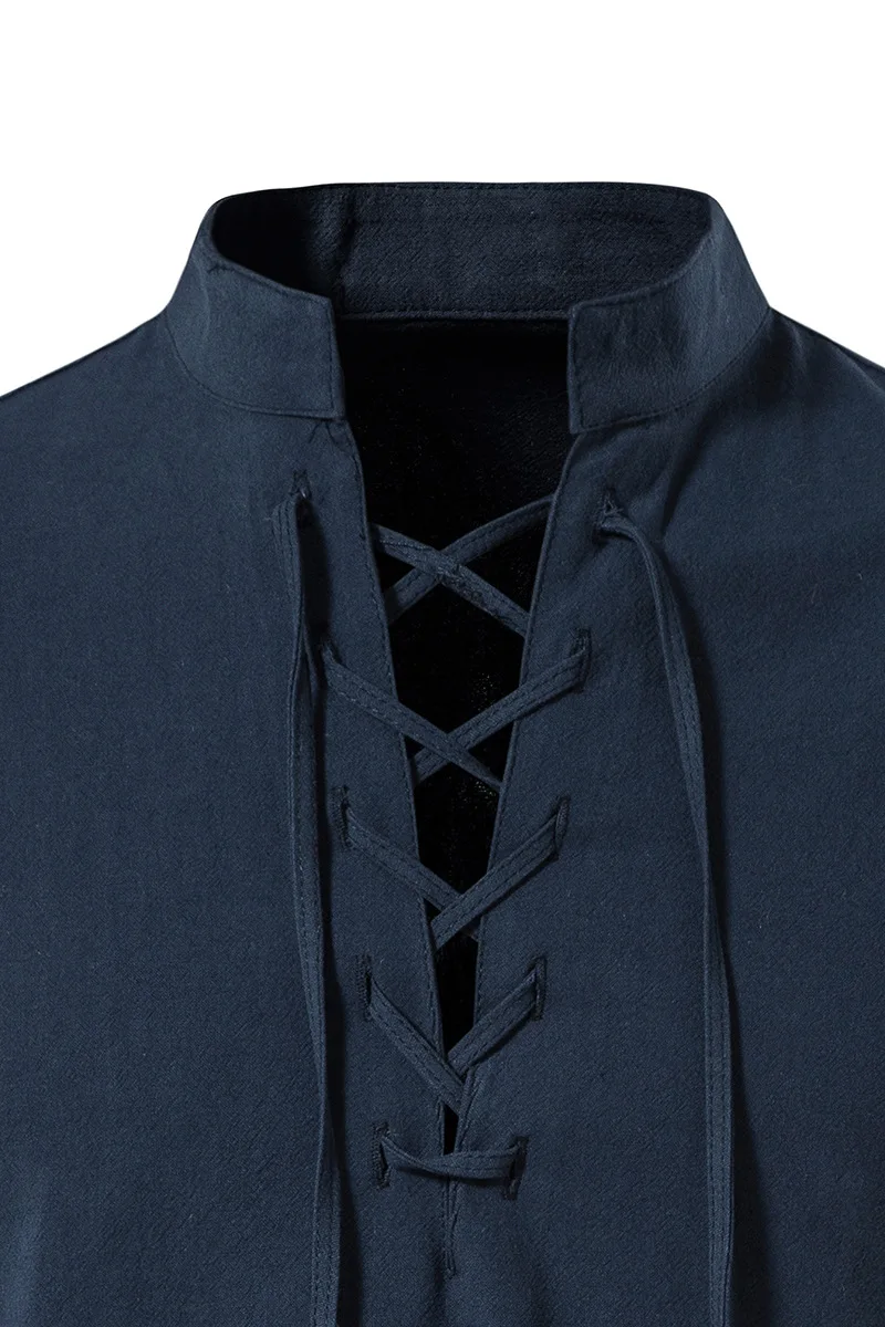 ﻿   Camisa pirata para hombre vikingo Retro renacentista Medieval gótico victoriano disfraz de Halloween Casual algodón Lino con cordones Hippie Shir