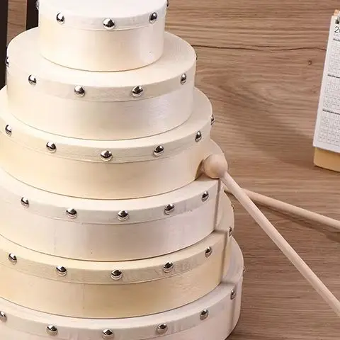 Kids Frame Drums Set with Drum Sticks Educational Musical Percussion Instrument Wood Hand Drum in Multiple Sizes 4-10 Inch