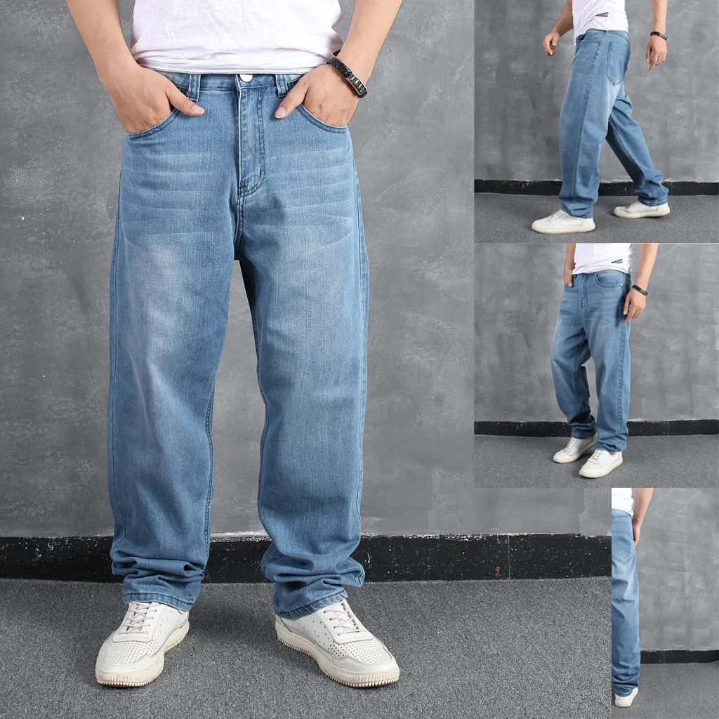 Summer Soft Lyocell Fabric Men'S Jeans Thin Loose Straight Pants Drawstring Elastic Waist Korea Casual Trousers Plus Size 32-40