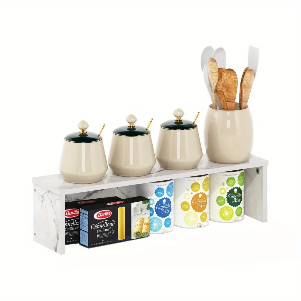 

23-Inch Kitchen Counter Stackable Organizer Shelf, Marble White