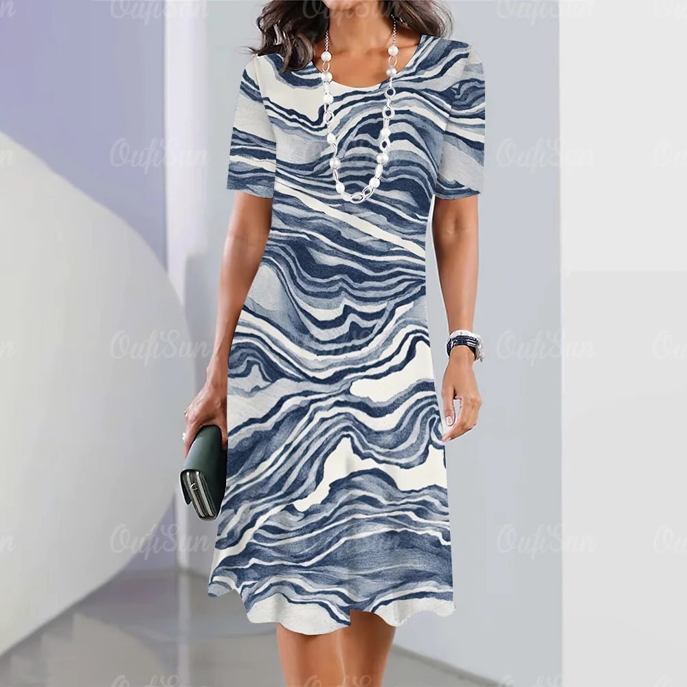 

Новинка 2024, женские летние платья с принтом, элегантные платья с коротким рукавом, модная одежда большого размера