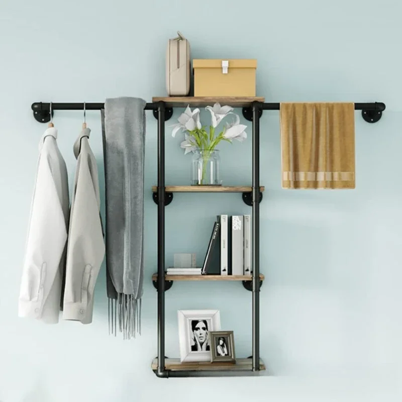 

wrought iron wall-mounted water pipe rack, clothing display, hanging rack, multi-layer storage, finishing rack