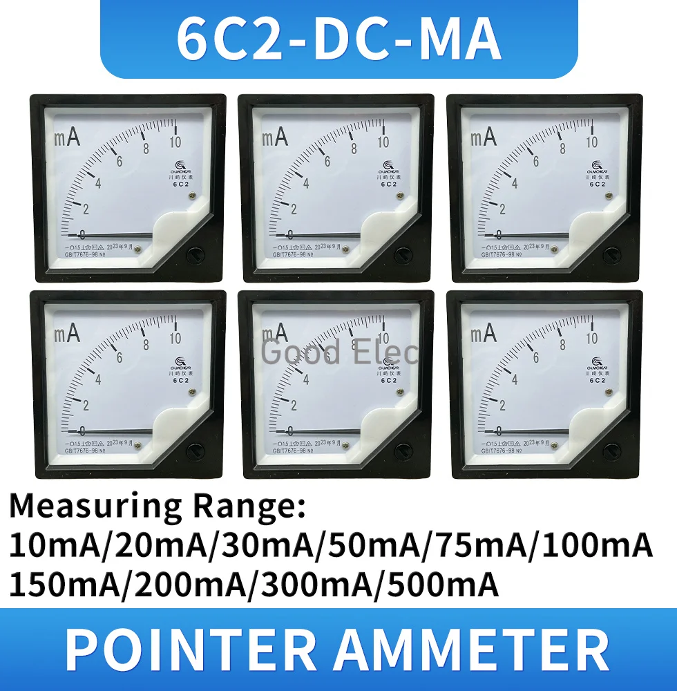 6C2 microampere miliamperes amperímetro amperímetro dc 100ua 200uA 300uA 500uA 1mA 5mA 20mA 30mA 50mA 100mA 200mA 300mA 500mA