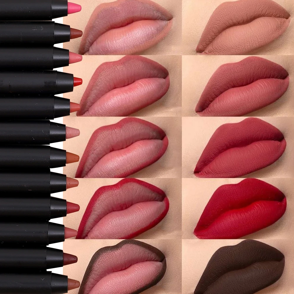 12 Colors Nude Matte Lipstick Pencil Long-lasting Waterproof Lip Pencil High Pigmented Lip Liner Sexy Red Lipstick Makeup Beauty