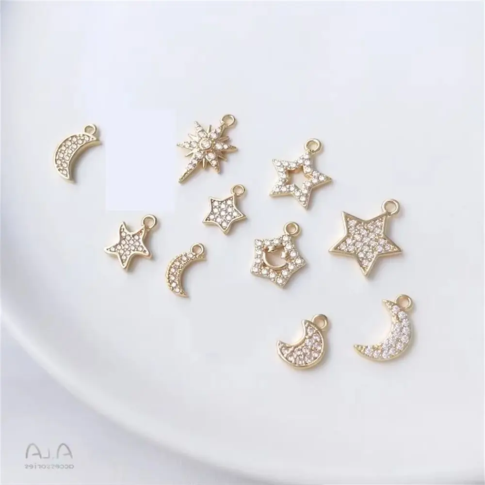 14K gold micro-set zirconia stars moon mansard series small charm diy bracelet earrings jewelry pendant