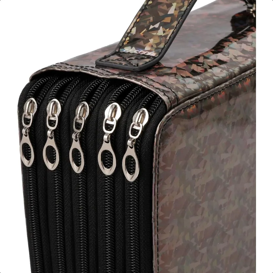 مقلمة ملونة ذات سعة كبيرة 250 فتحة من جلد البولي يوريثان مع سحاب إغلاق منظم محمول لأقلام الألوان المائية مثالية لـ