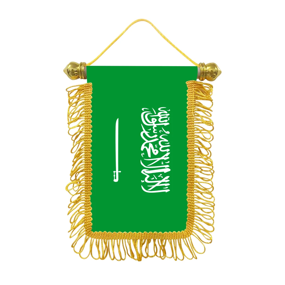 Saudi Arabia small hangicng flag 10x15cm triangular flag car decoration hanging flag double-sided pattern with suction cup